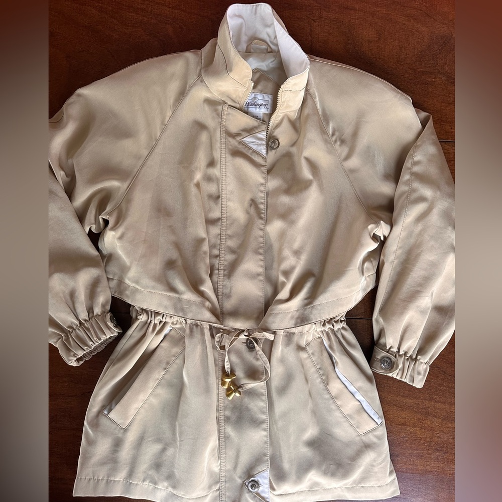 Vintage Worthington Champagne Beige Cinched Waist Rain Jacket Y2K Lightweight